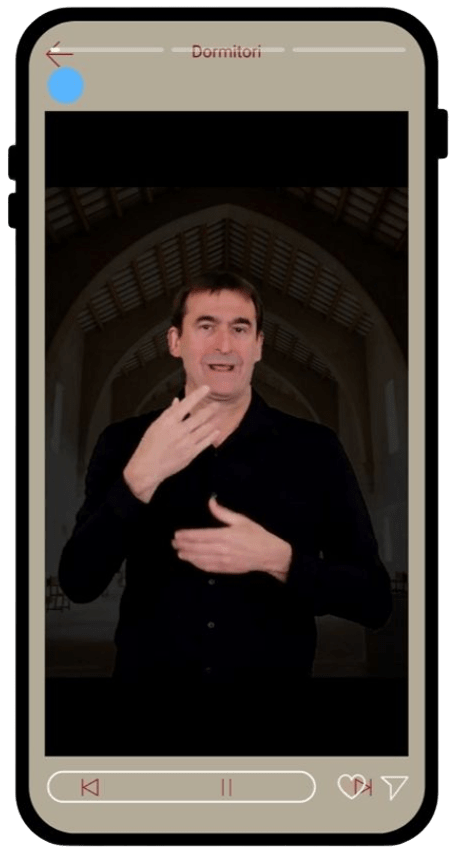 Explicació de la façana del Monestir de Poblet en llengua de signes catalana