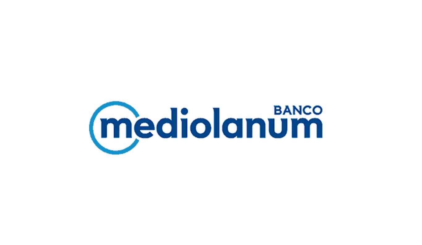 Logotips de Banco Mediolanum de color blau amb un cercle i fons blanc
